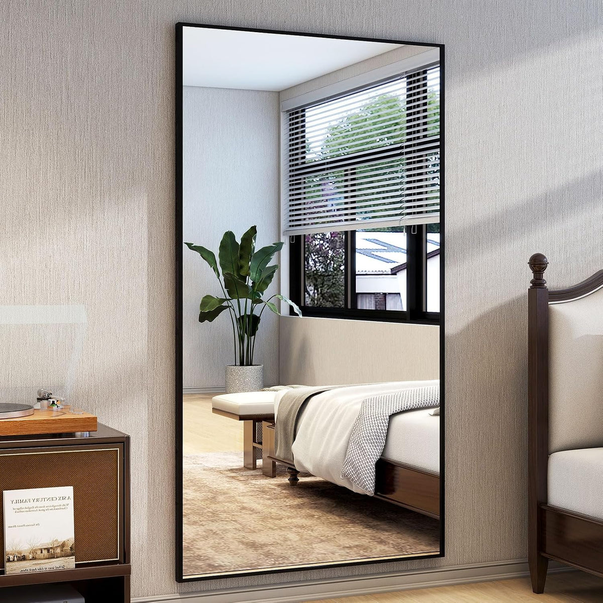 Easly 34"x76" Full Length Mirror with Stand, Large Rectangular Floor Mirror for Bedroom, Living Room or Closet, Wall-Mounted or Freestanding, Black Aluminum Alloy Frame