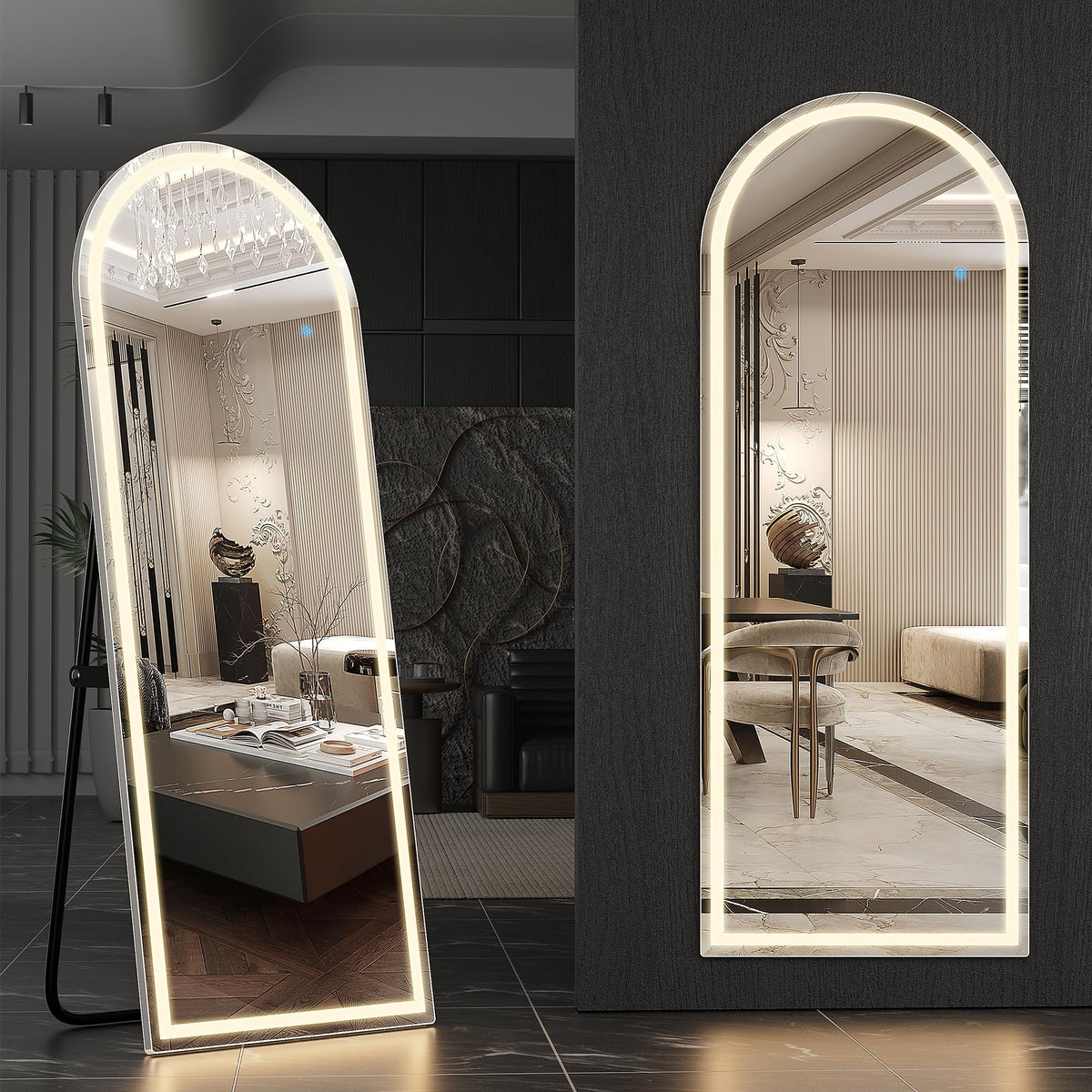 Alpen 71x26 Inches Arched LED Full Length Mirror, Floor Mirror with Stand
