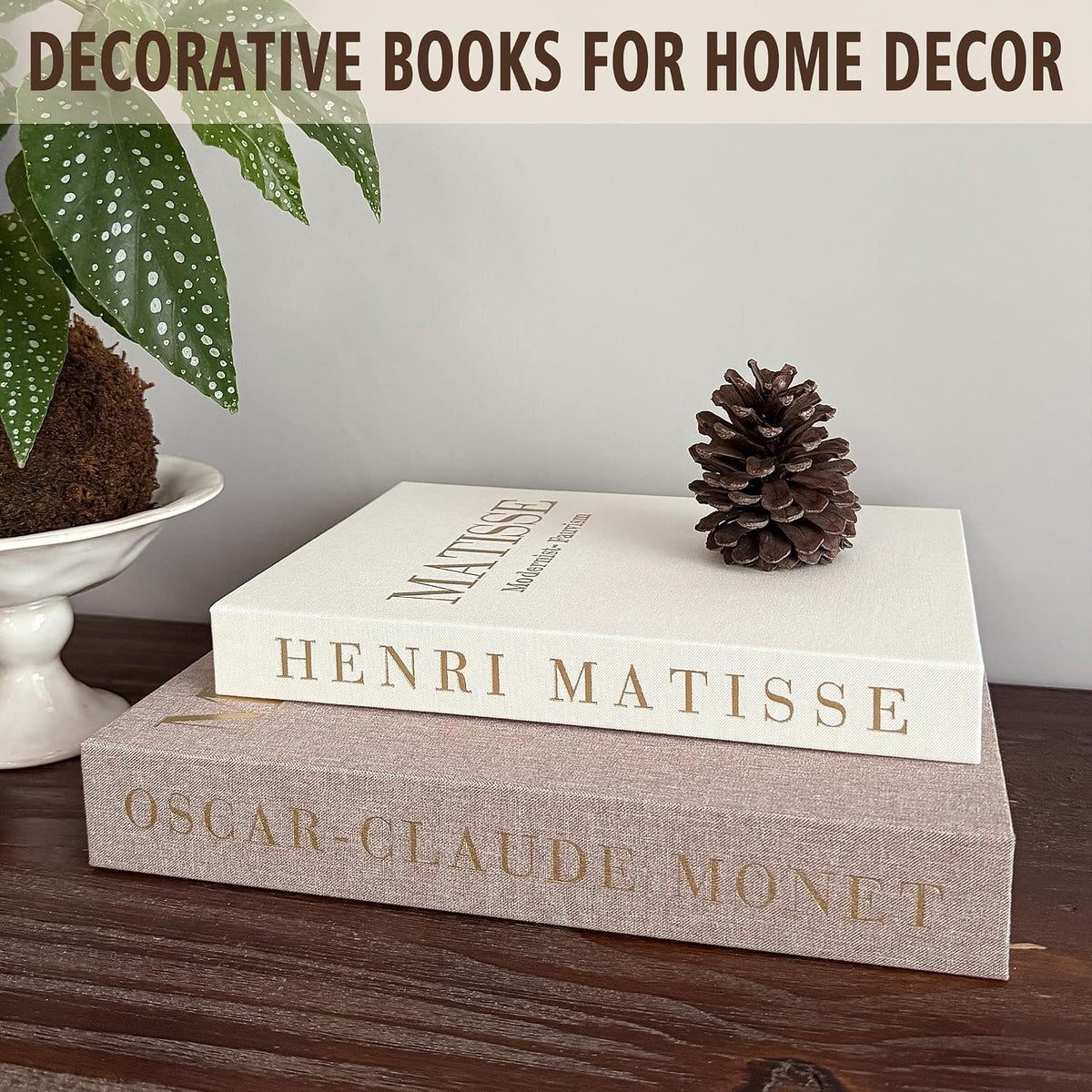 Decorative Books Set of 2, Linen Faux Coffee Table Books