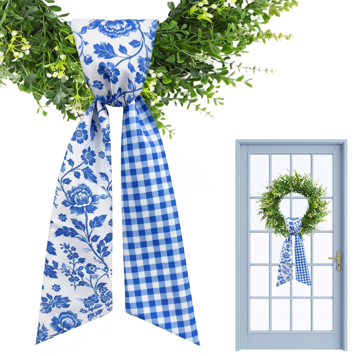 2 Pcs White Wreath Sash for Front Door, Embroidery Blank Wreath Sashes, Textured Twill Finish Sash Ribbon Accessories for Flower Bouquet Garland Yard Doorway Wedding Xmas, 4.9 x 57 Inches