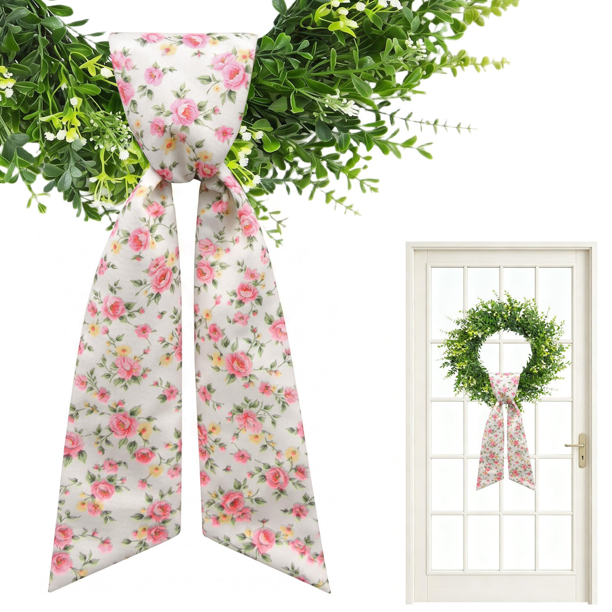 2 Pcs White Wreath Sash for Front Door, Embroidery Blank Wreath Sashes, Textured Twill Finish Sash Ribbon Accessories for Flower Bouquet Garland Yard Doorway Wedding Xmas, 4.9 x 57 Inches