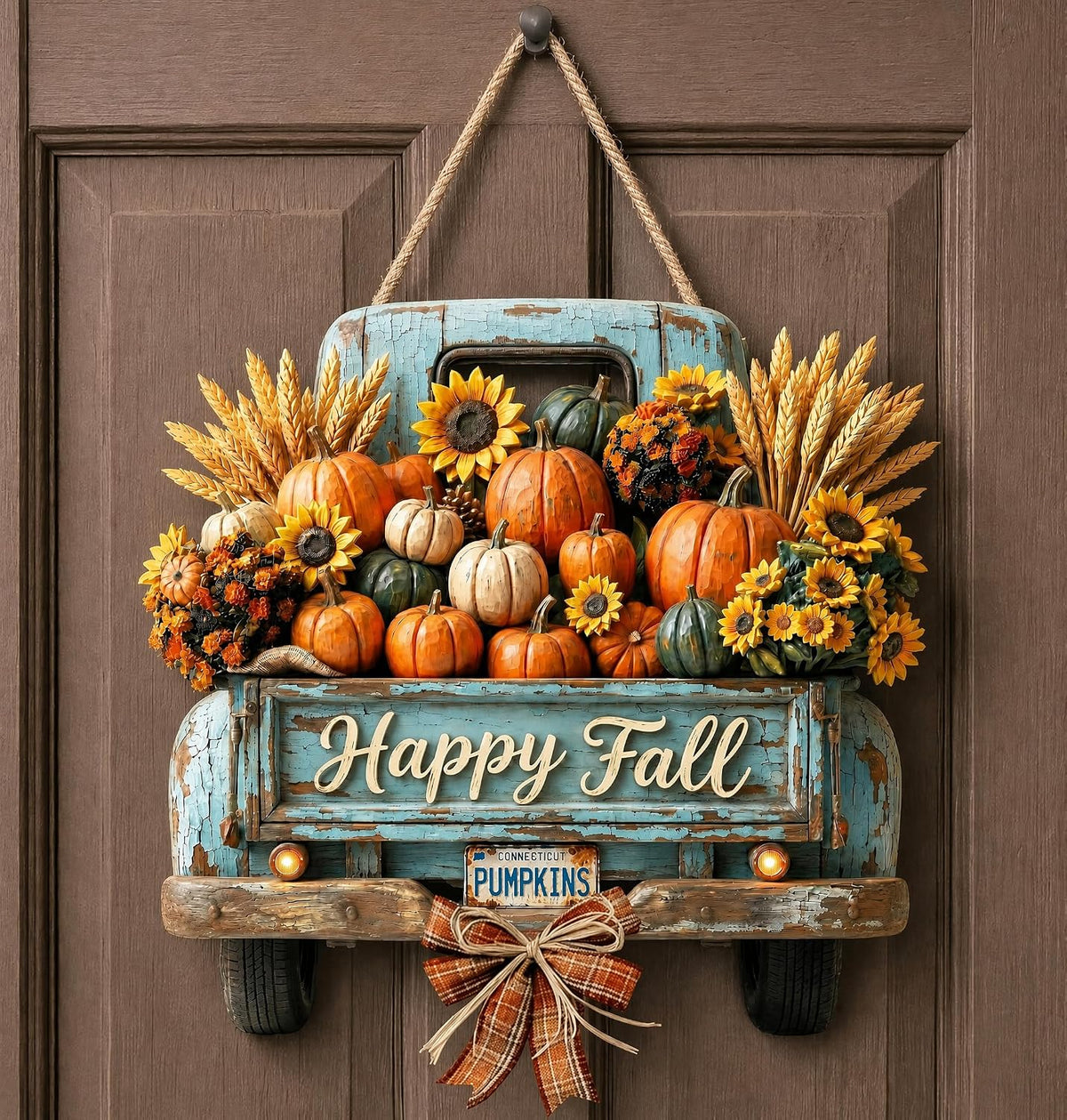 Fall Decorations for Home Fall Decor Truck Door Sign for Front Door Farmhouse Wooden Fall Truck Door Hanger Welcome Hanging Sign for Autumn Harvest Thanksgiving Outdoor Indoor Wall Home Decor