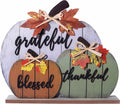 CYNOSA Fall Decorations for Home Blessed Grateful Thankful Fall Decor Wooden Pumpkin Tabletop Signs for Home Thanksgiving Farmhouse Living Room Harvest Autumn Decor